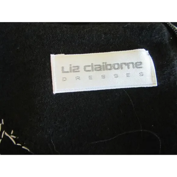 LIZ CLAIBORNE Black Beaded Vintage 10 Wool Blend Long Sleeve Knee Length Dress - Picture 6 of 7